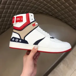 Louis Vuitton LV Trainer Blanco Rojo Alto Multi-Panel Cuero Lifestyle Sneakers