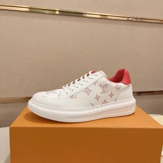 Louis Vuitton LV Trainer Zapatos Lifestyle Blancos y Rojos con Suela de Plataforma de Cuero con Impresión Monogram