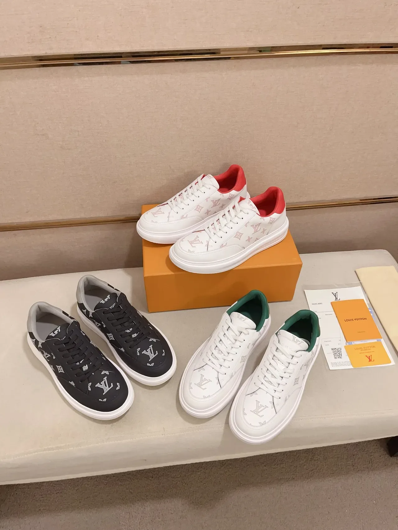 Louis Vuitton LV Trainer White Red Monogram-Print Leather Platform Sole Lifestyle Sneakers 2