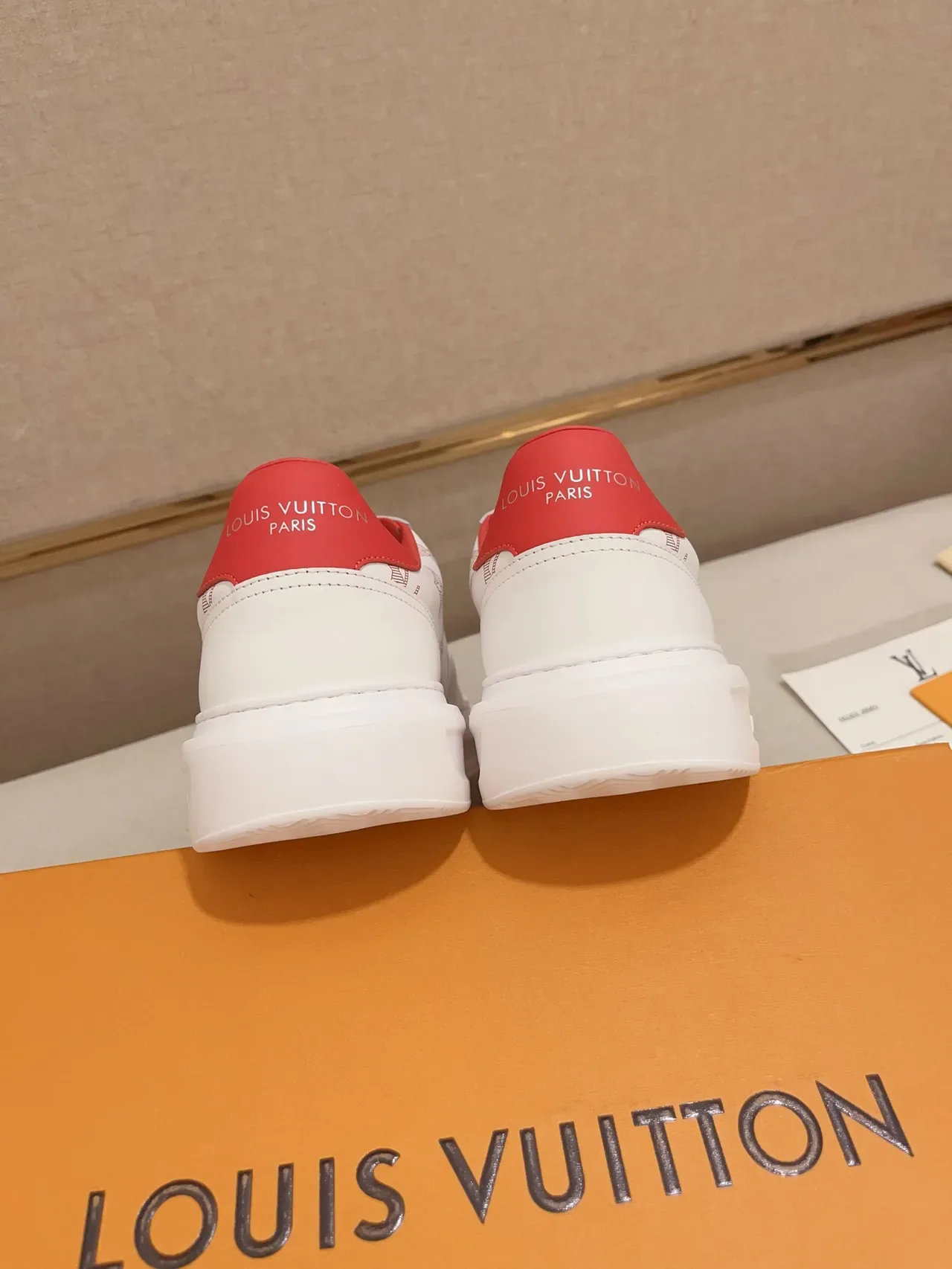 Louis Vuitton LV Trainer White Red Monogram-Print Leather Platform Sole Lifestyle Sneakers 3