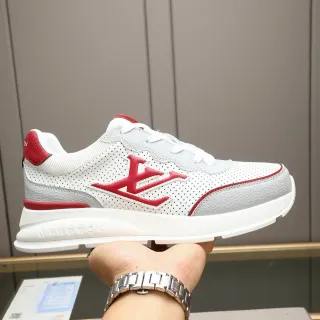 Louis Vuitton LV Trainer White Red Perforated Leather Upper Monogram Appliqué Chunky Sneakers