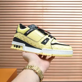 Louis Vuitton LV Trainer Amarelo Preto Monogram Couro Sola multicamadas sneakers lifestyle