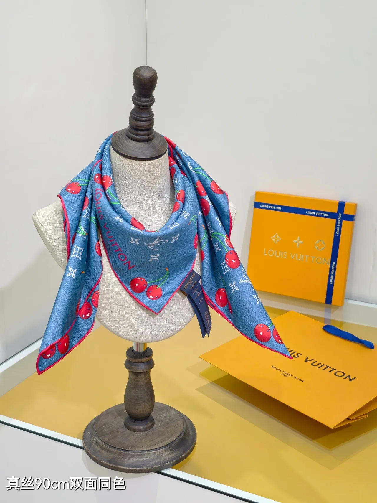 Louis Vuitton LV x TM Denim Cerise 90 Silk Scarf 2