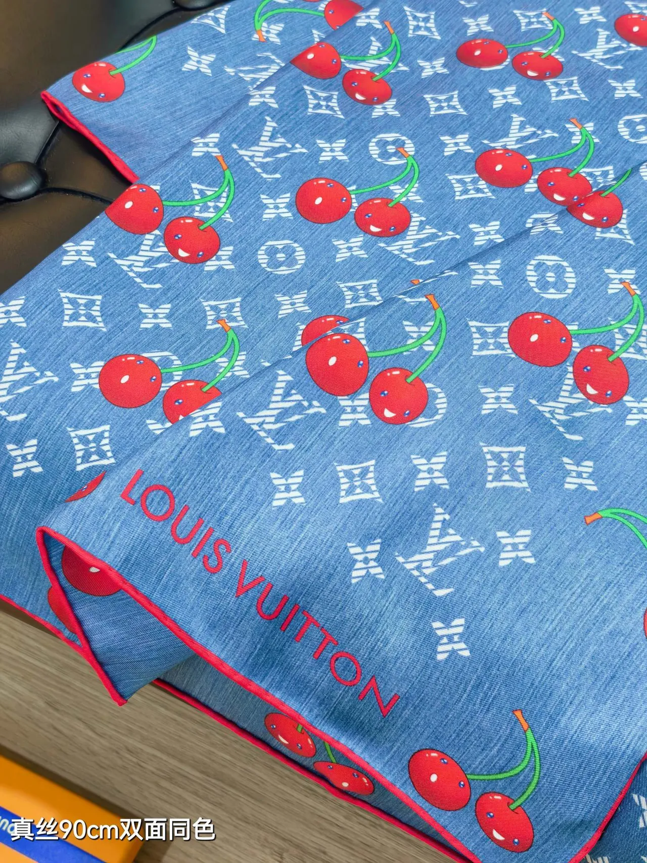 Louis Vuitton LV x TM Denim Cerise 90 Silk Scarf 4