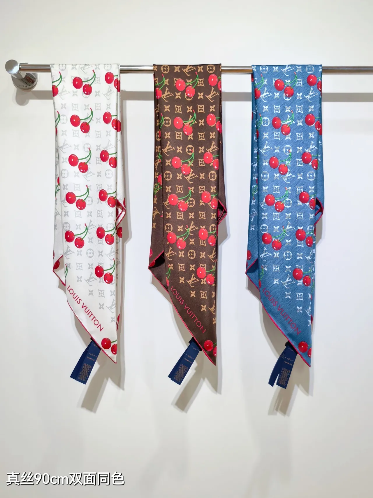 Louis Vuitton LV x TM Denim Cerise 90 Silk Scarf 8