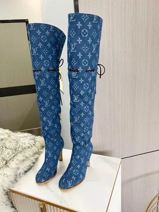 Louis Vuitton Monogram Denim Bottes par-dessus le genou 2