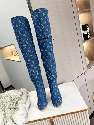 Louis Vuitton Monogram Denim Bottes par-dessus le genou 4