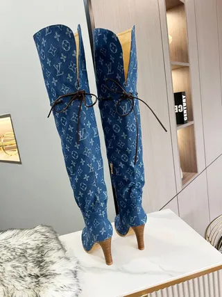 Louis Vuitton Monogram Denim Bottes par-dessus le genou 6