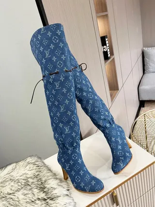 Louis Vuitton Monogram Denim Bottes par-dessus le genou 7