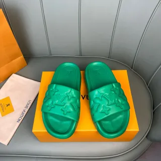 Louis Vuitton 印花拖鞋 绿色 模压橡胶鞋带