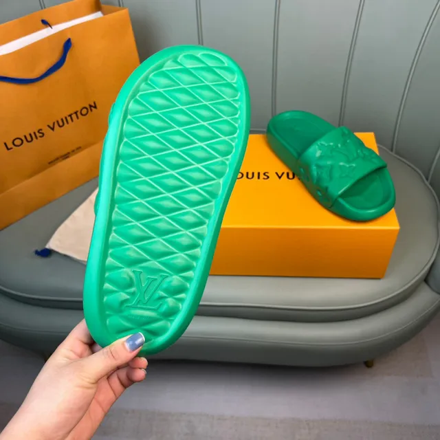 Louis Vuitton Monogram-Embossed Slide Green Molded Rubber Strap Slippers 3