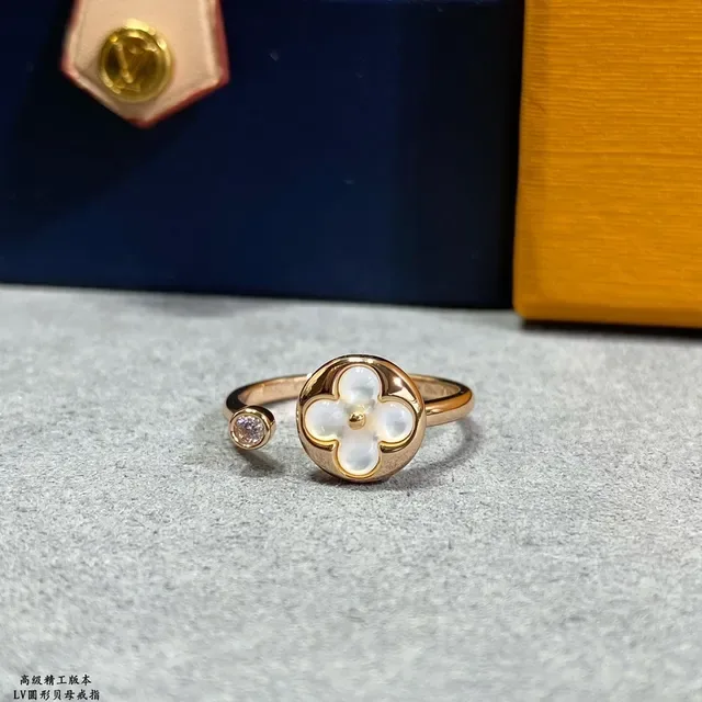 Louis Vuitton Monogram फूल गोल्ड पिंक चार पंखुड़ी फ्लोरल रिंग 4