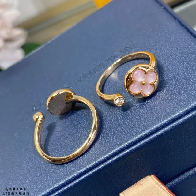 Louis Vuitton Monogram फूल गोल्ड पिंक चार पंखुड़ी फ्लोरल रिंग 5
