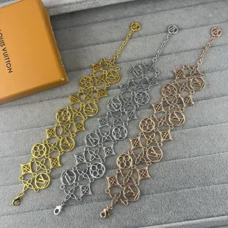 Louis Vuitton Monogram Flower Gold Silver Openwork Link Motif Bracelet