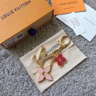 Louis Vuitton Monogram Flower Llaveros Oro Rosa Metal Esmaltado Charms Florales Pulsera