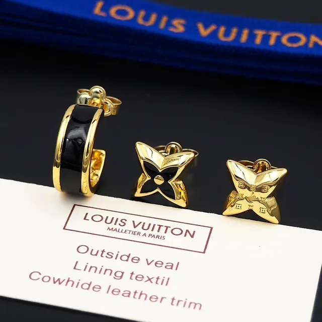 Louis Vuitton Motivo Floral Monograma Brincos Dourados e Pretos 7