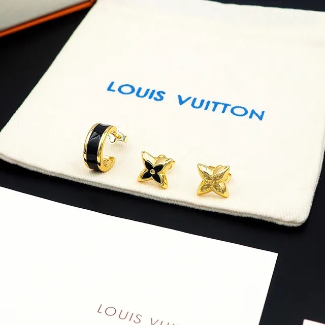 Louis Vuitton Motivo Floral Monograma Brincos Dourados e Pretos 8