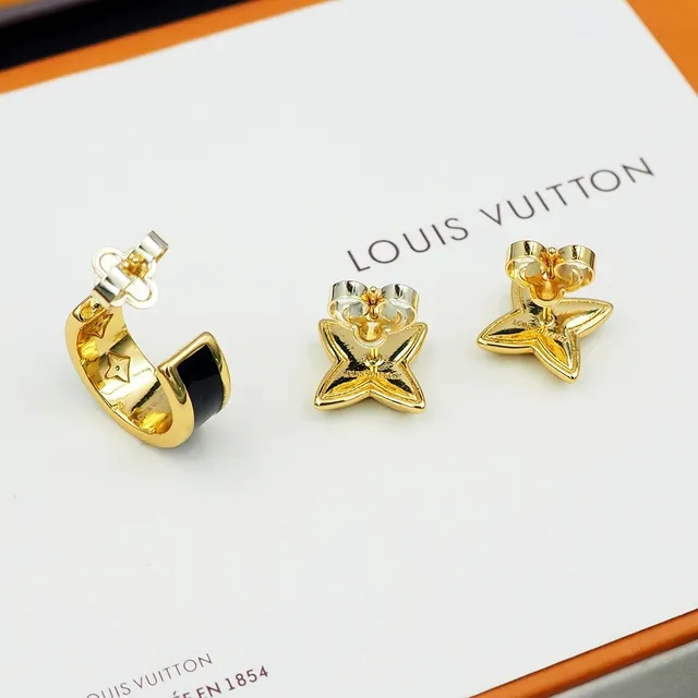 Louis Vuitton Motivo Floral Monograma Brincos Dourados e Pretos 9