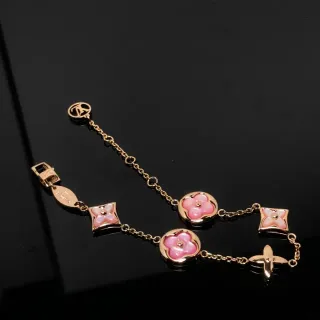 Louis Vuitton Pulsera de cadena Monogram Flower Esmalte Rosa Tono Dorado