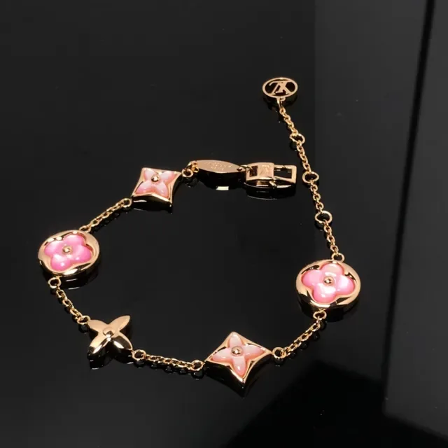 Louis Vuitton سوار سلسلة مونوجرام وردي مينا لون ذهبي 4