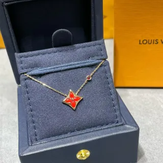 Colar Louis Vuitton Monogram Flower Esmalte Vermelho Dourado