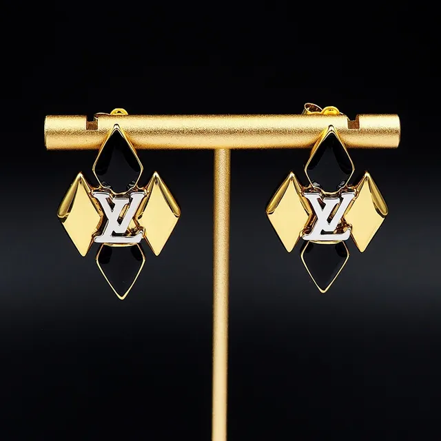 Louis Vuitton Monogram Geometric Black and Gold Stud Earrings 5