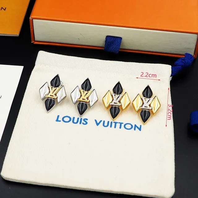 Louis Vuitton Monogram Geometric Black and Gold Stud Earrings 6