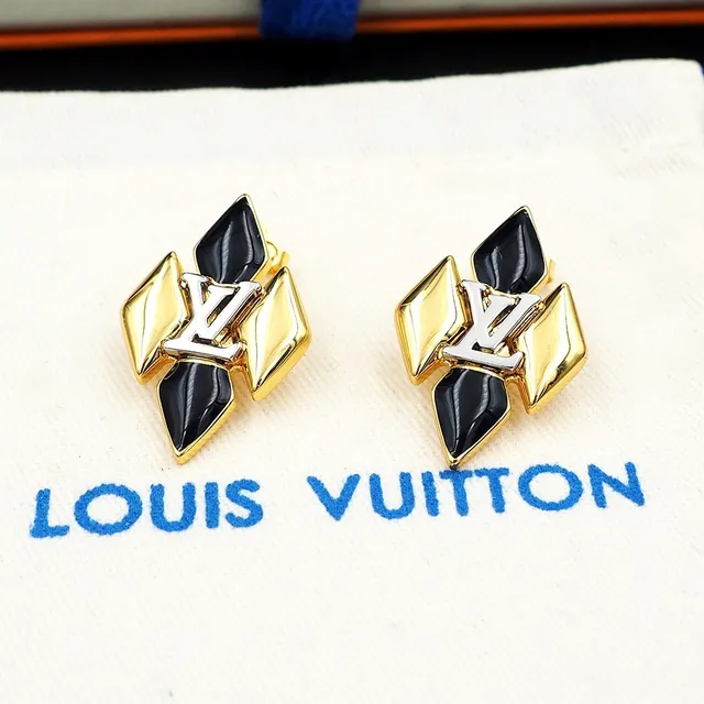 Louis Vuitton Monogram Geometric Black and Gold Stud Earrings 8