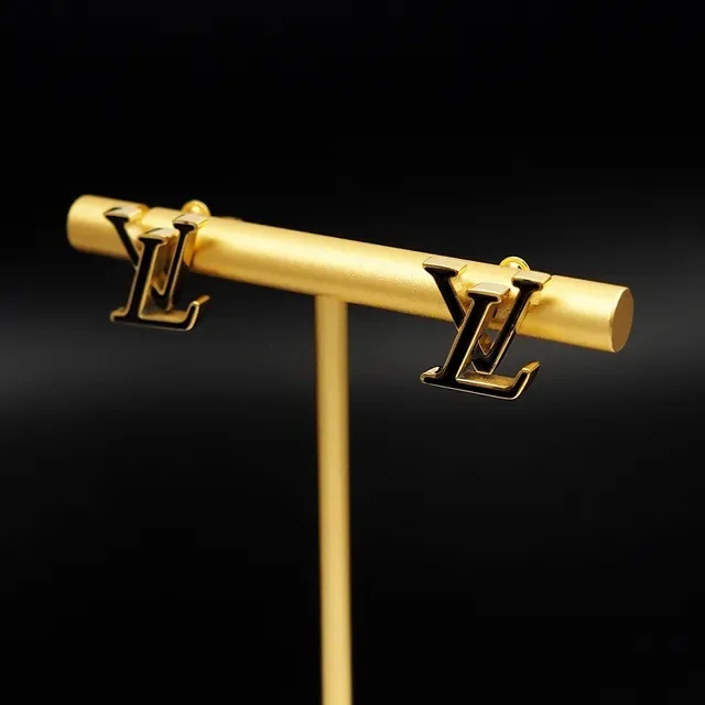 Louis Vuitton Monogram Gold and Black Enamel Stud Earrings 3
