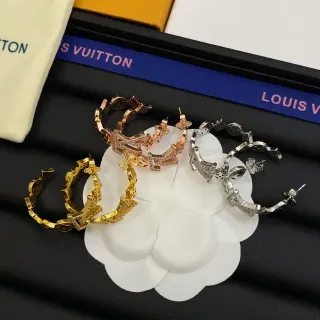 Louis Vuitton Monogram ذهبي فضي هوب्स Pavé كريستال تزيين أقراط