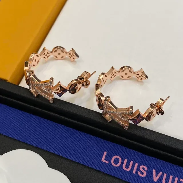 Louis Vuitton Monogram Gold Silver Hoops Pavé Crystal Embellishment Earrings 2