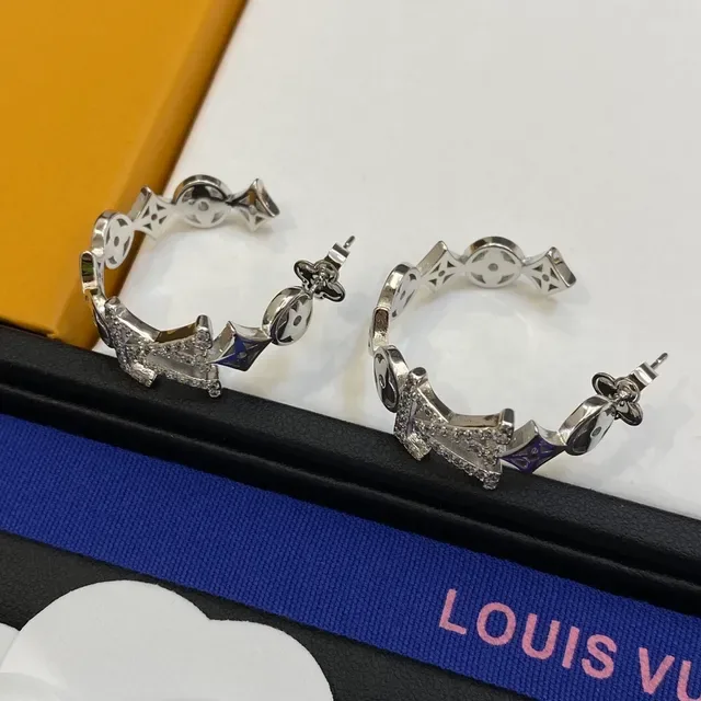Louis Vuitton Monogram Gold Silver Hoops Pavé Crystal Embellishment Earrings 3