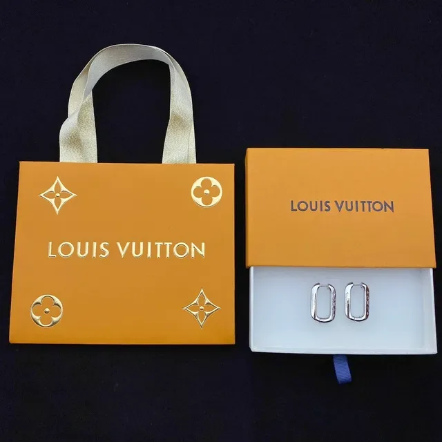 Louis Vuitton Monogram Hoop Silver Rectangular Polished Metal Earrings 6