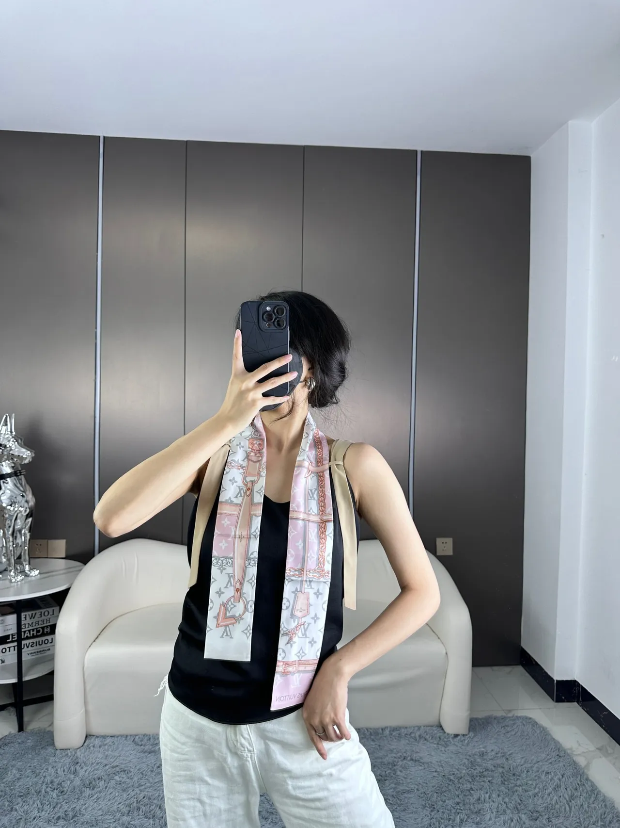 Louis Vuitton Monogram Lock Print Light Pink Silk Scarf 3