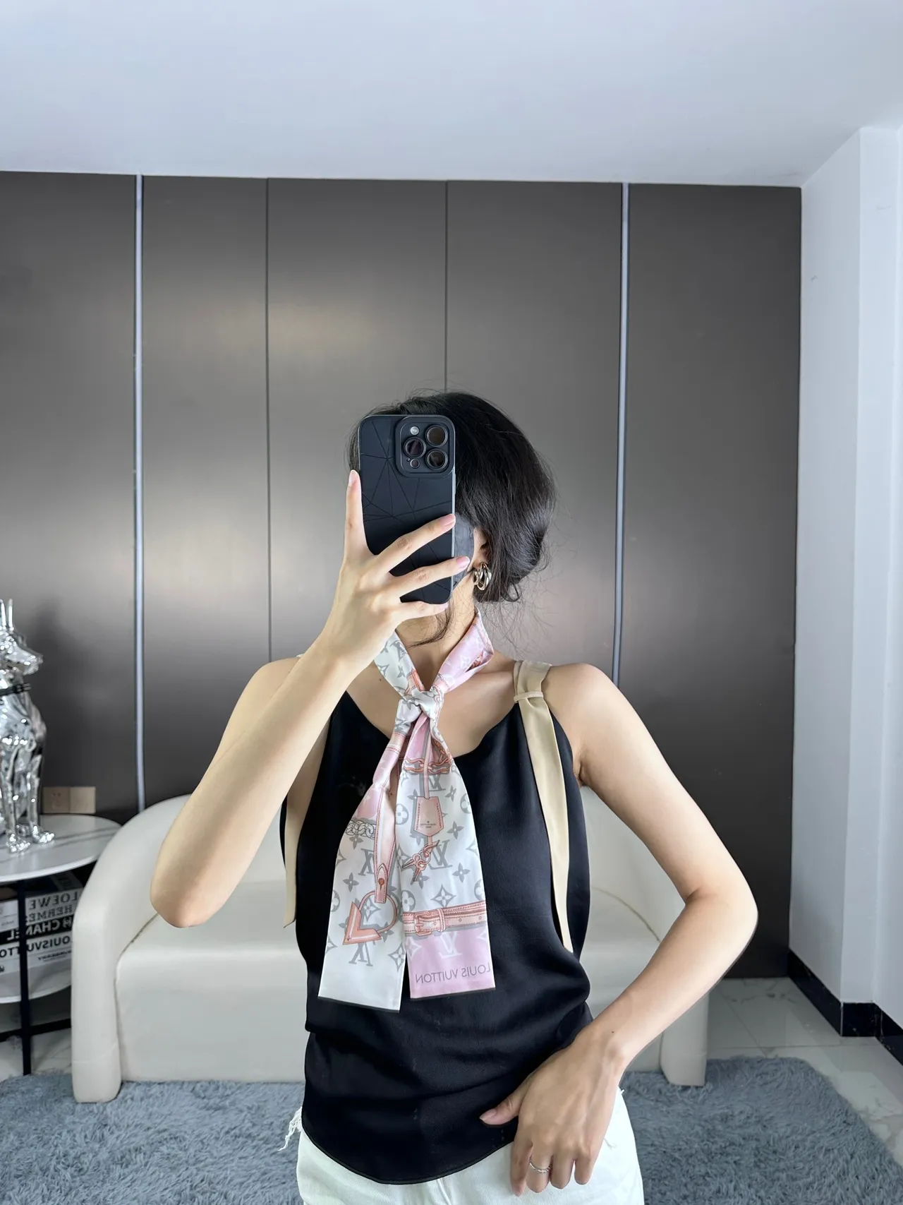 Louis Vuitton Monogram Lock Print Light Pink Silk Scarf 4