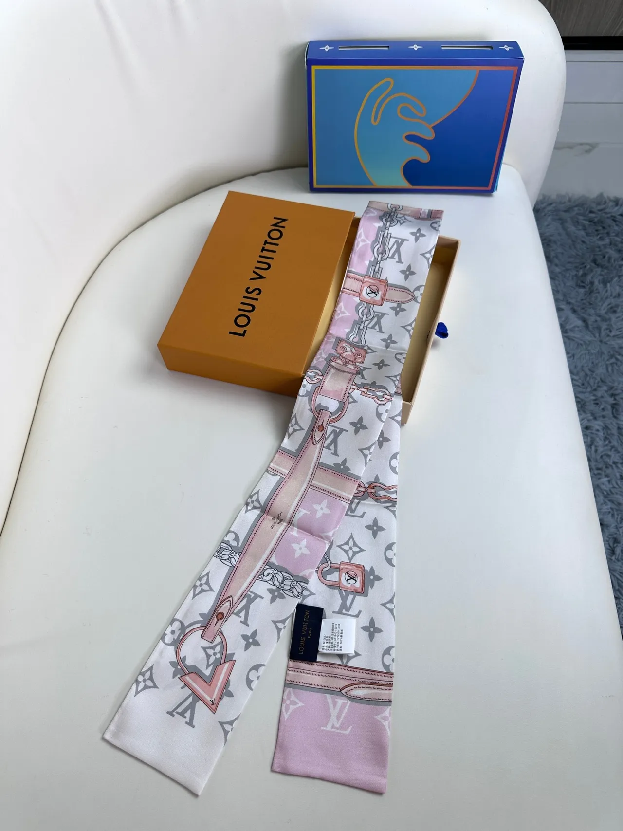 Louis Vuitton Monogram Lock Print Light Pink Silk Scarf 9