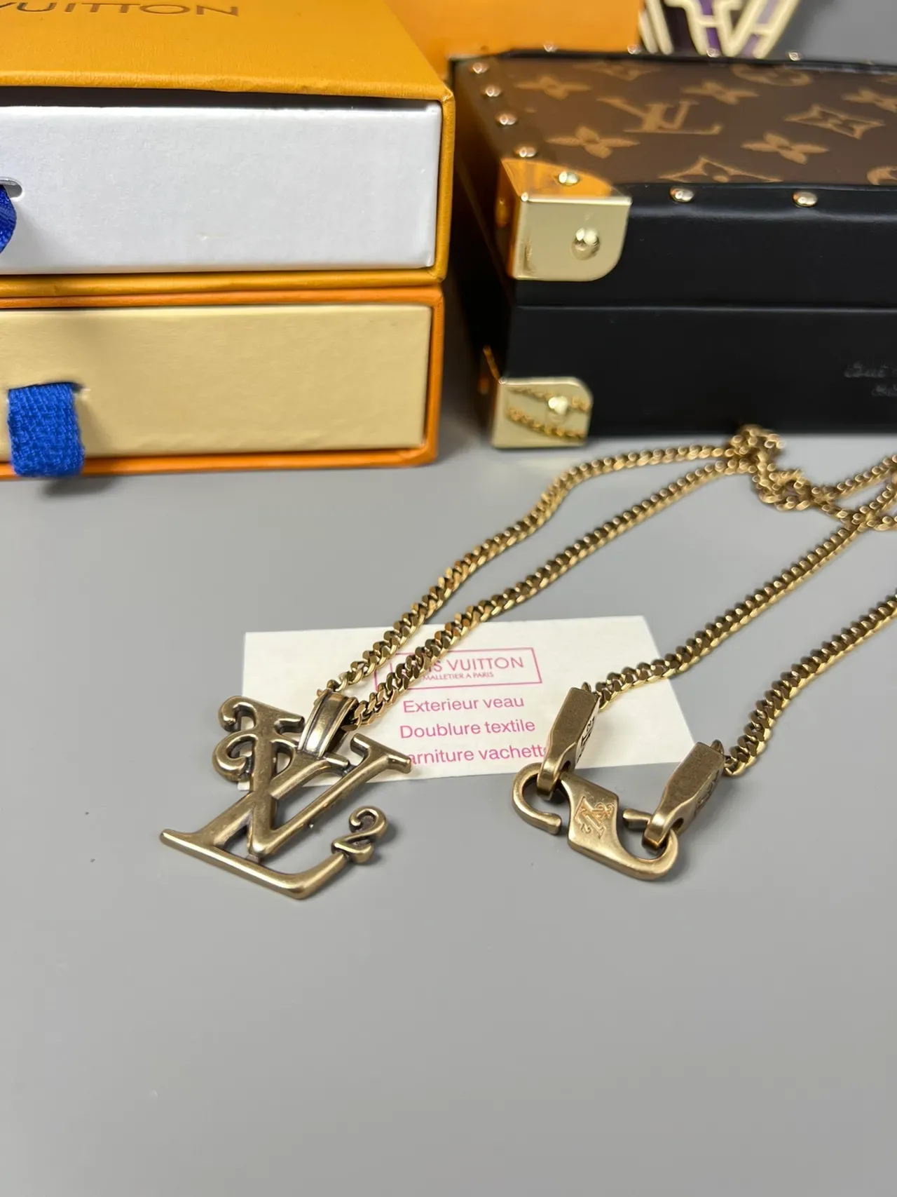 Louis Vuitton Monogram Pendant Gold-Tone Curb Chain Necklace 2