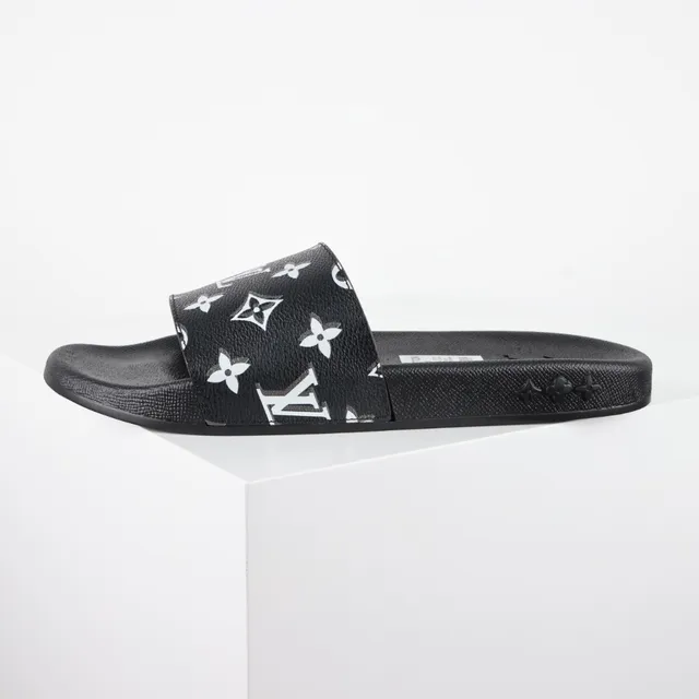 Louis Vuitton Monogram Print Black White Slide Slippers 9