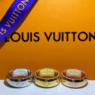 Louis Vuitton Monogram 宽带刻字戒指 金色银色