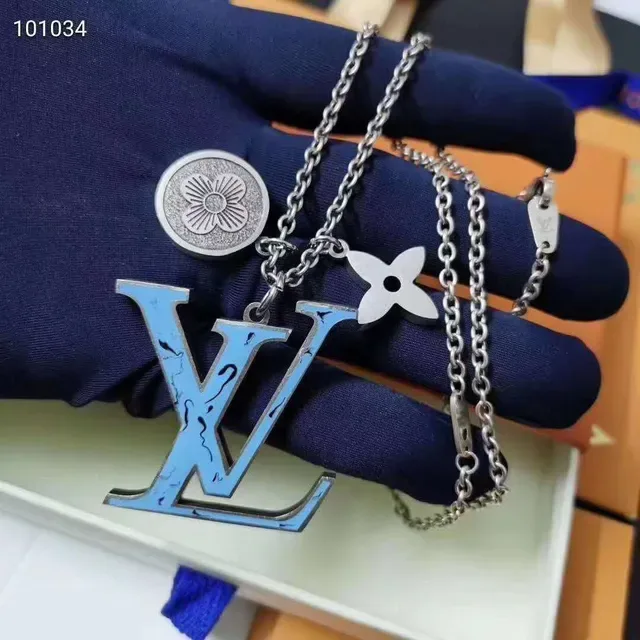 Louis Vuitton Multi Charm Blue Enamel LV Pendant Necklace 2