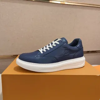 Louis Vuitton Tênis Lifestyle de Couro Liso Superior Painel de Logotipo Embossado Navy White