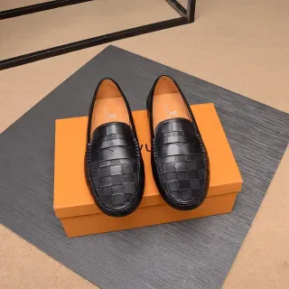 Louis Vuitton Penny Loafer أسود بيج حزام جلد منسوج شطرنج