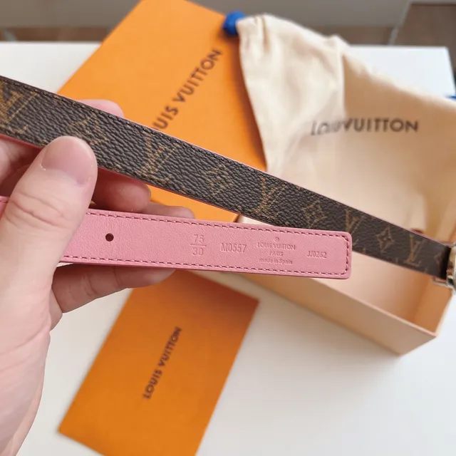 Louis Vuitton Pink Brown Monogram Canvas Pave Crystal Buckle Leather Belt 2