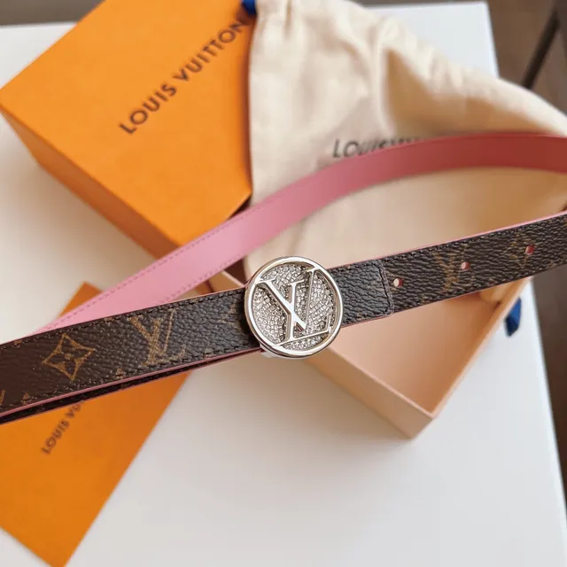Louis Vuitton Pink Brown Monogram Canvas Pave Crystal Buckle Leather Belt 4