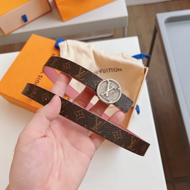 Louis Vuitton Pink Brown Monogram Canvas Pave Crystal Buckle Leather Belt 5