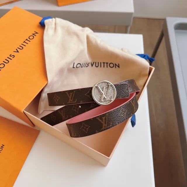 Louis Vuitton Pink Brown Monogram Canvas Pave Crystal Buckle Leather Belt 6