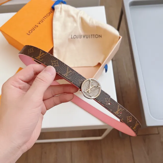 Louis Vuitton Pink Brown Monogram Canvas Pave Crystal Buckle Leather Belt 9