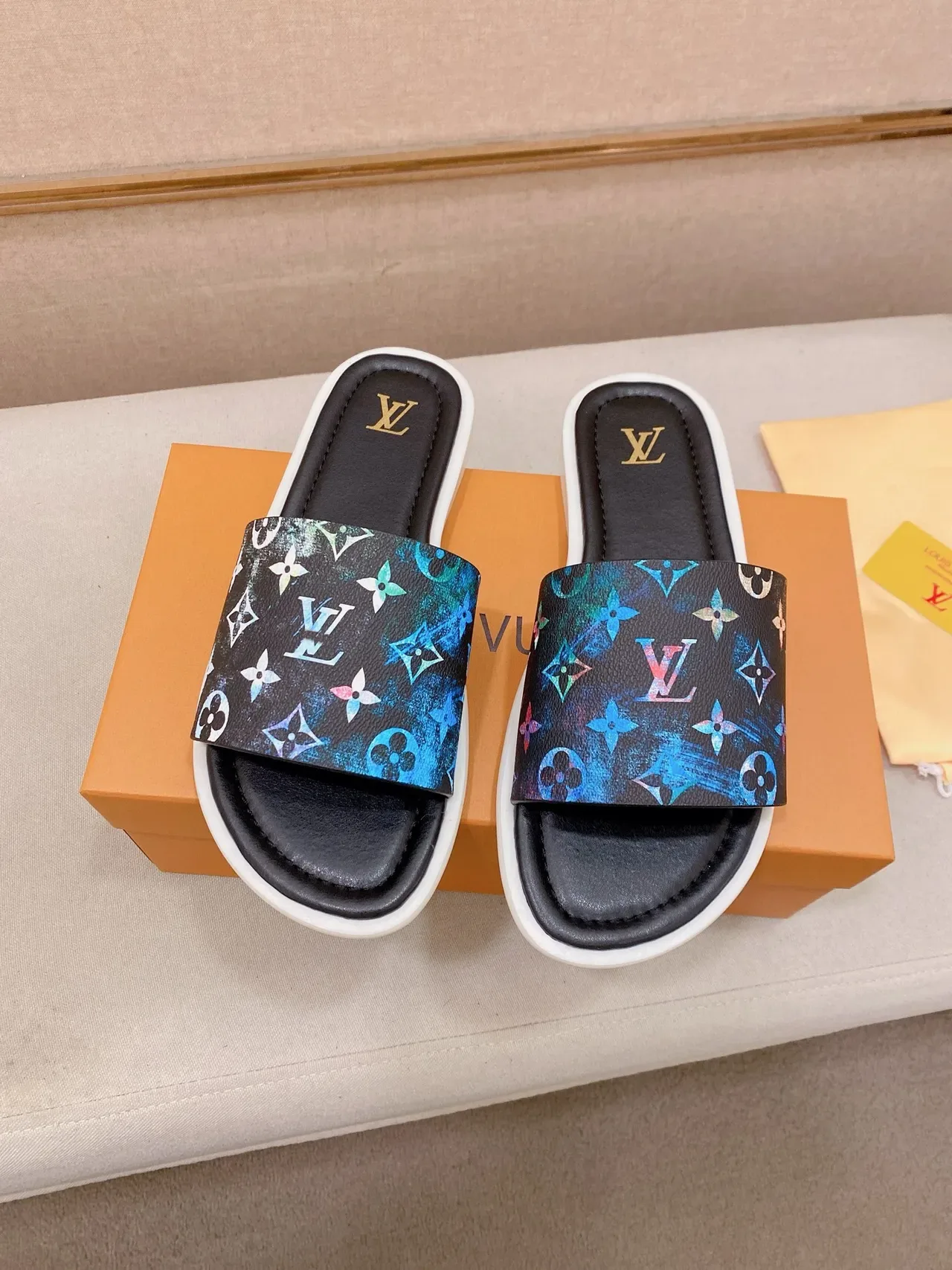 Louis Vuitton Printed Strap Slide Slippers 9