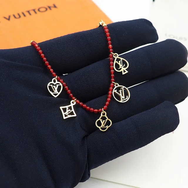 Louis Vuitton Red Gold Beaded Charms Bracelet 3