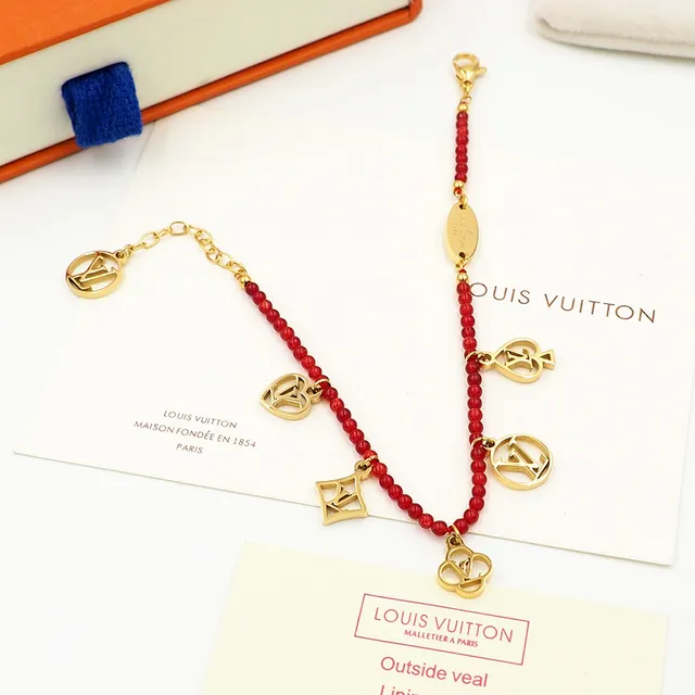 Louis Vuitton Red Gold Beaded Charms Bracelet 7